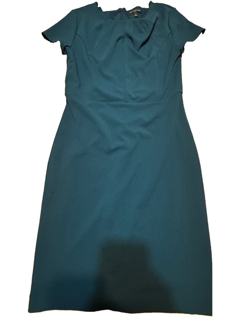Banana Republic Womens 6 Teal Sheath Dress Bow Neck Short Sleeve Career Midi